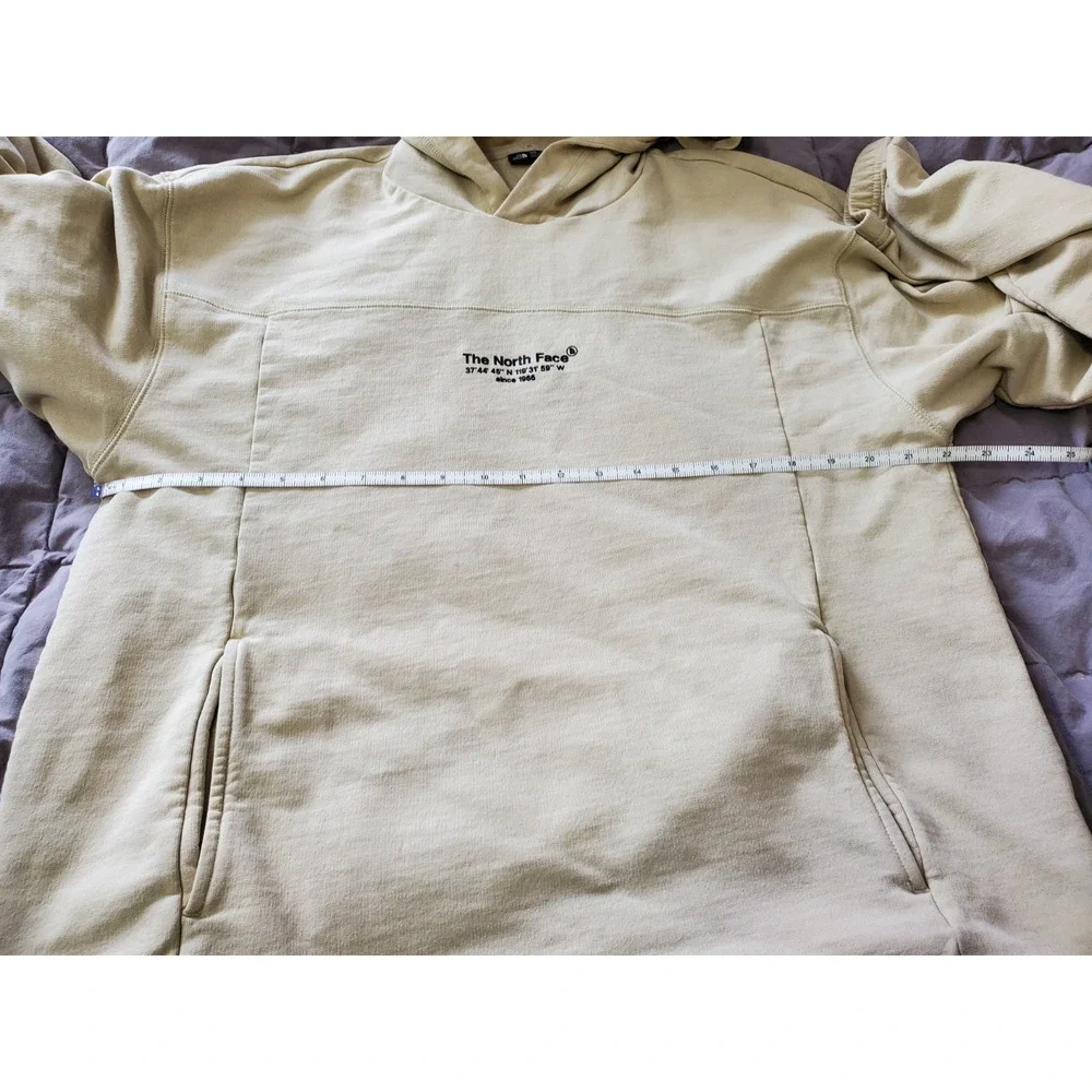 The North Face Hoodie Beige Tan Pullover Sweatshirt Mens Medium Graphic Back